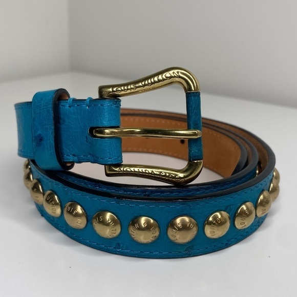 Louis Vuitton Accessories - Louis Vuitton Limited Edition, Beautiful Blue Ostrich Skin Studded belt.